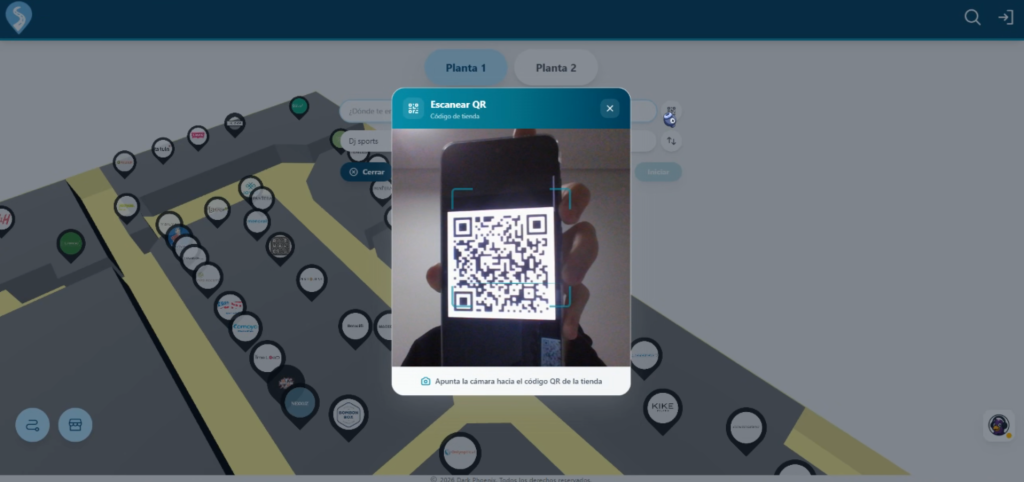 Lector de códigos QR de MallPath para indicar la ubicación del usuario
