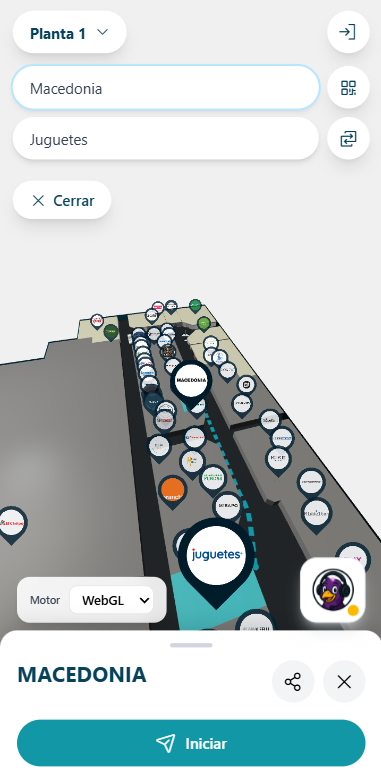 Vista general de la ruta en MallPath antes de iniciar el modo inmersivo en WebGL
