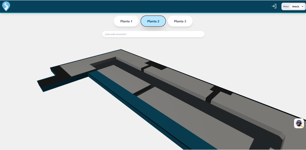 Segunda planta del mapa 3D cargada en el motor gráfico WebGL