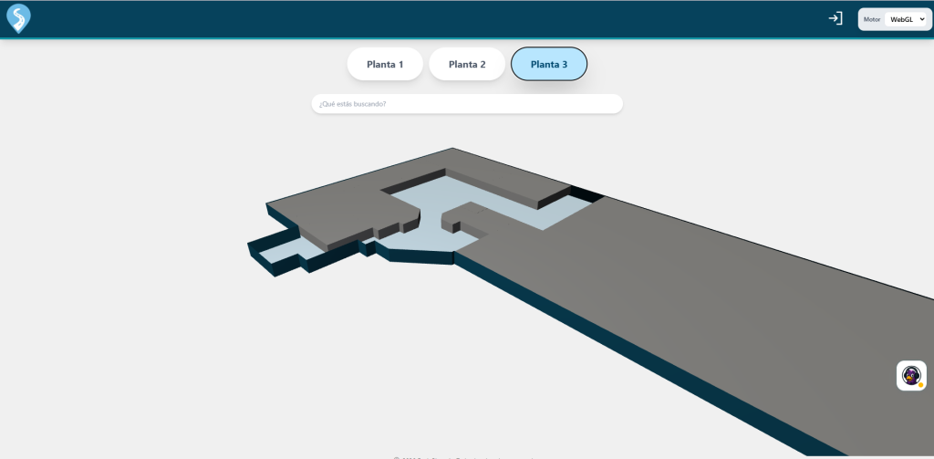 Tercera planta del centro comercial renderizada con el motor WebGL